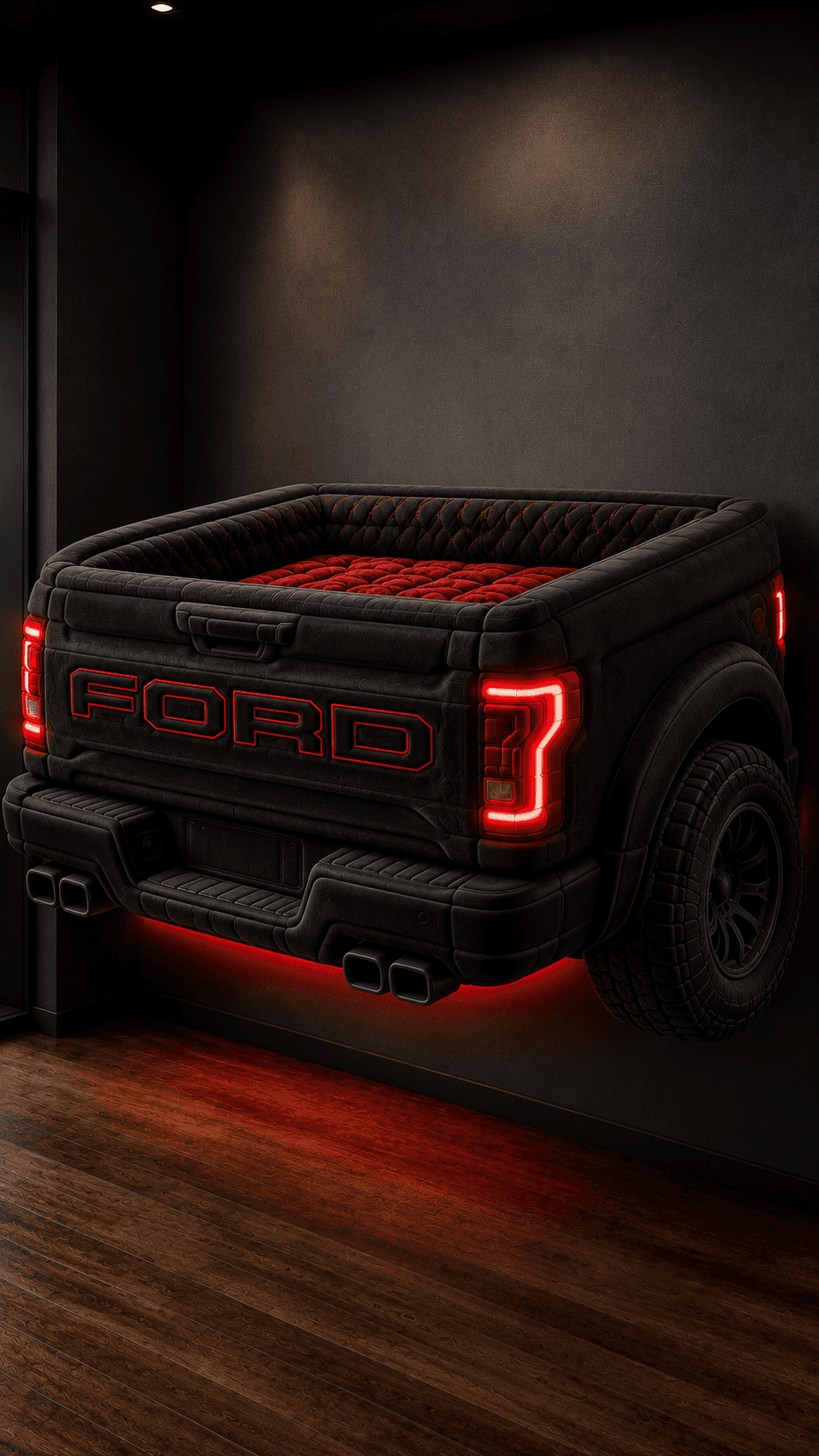 Midnight truck-inspired LED dog bed